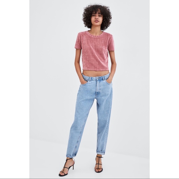 EUC Zara Chenille Textured Short Sleeve Crop Top M - Picture 13 of 13